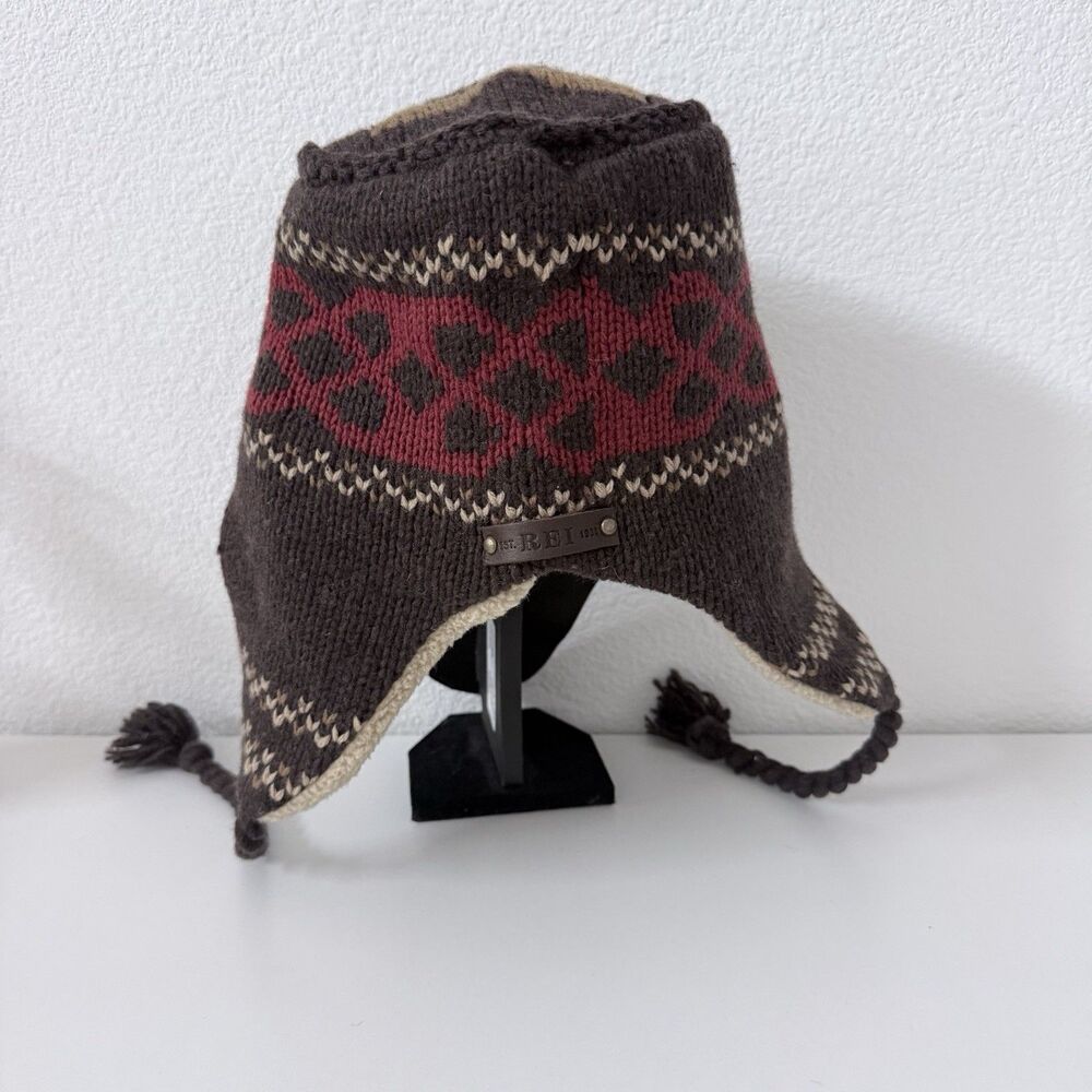 REI Wool Blend Nordic Trapper Hat Sherpa Lined Earflap Beanie Gorpcore Fair Isle - Picture 6 of 16